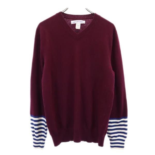 コムデギャルソンシャツ イタリア製 ウール100％ 長袖 Vネック ニット L パープル系 COMME des GARCONS SHIRT セーター メンズ