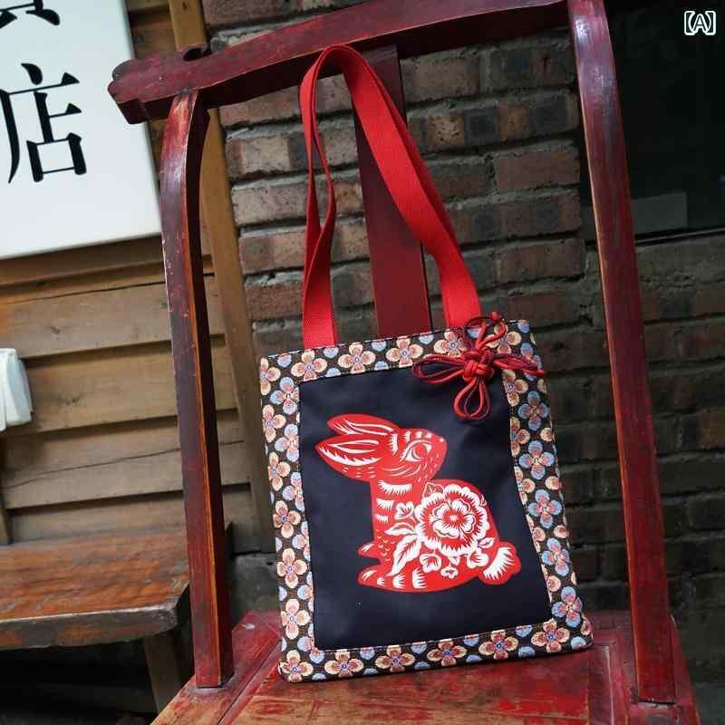 おかけ バッグ レディース 個性 おしゃれ レッド ウサギ レトロ キャンバス トート 大人 目立つ ソフト ファッション 動物