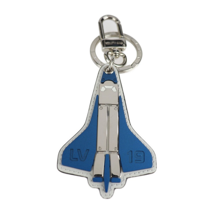 超美品 LOUIS VUITTON ルイ ヴィトン キーホルダー MP2214 ポルト クレ マスコット ロケット メタル レザー ブルー シルバー ホワイト ビトン 本物保証 中古