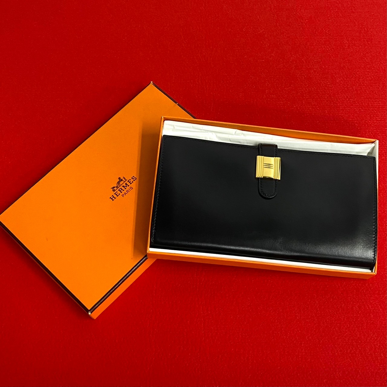 ヴィンテージ ソミュール ディアンヌ長財布 ボックスカーフ ブラック 17775