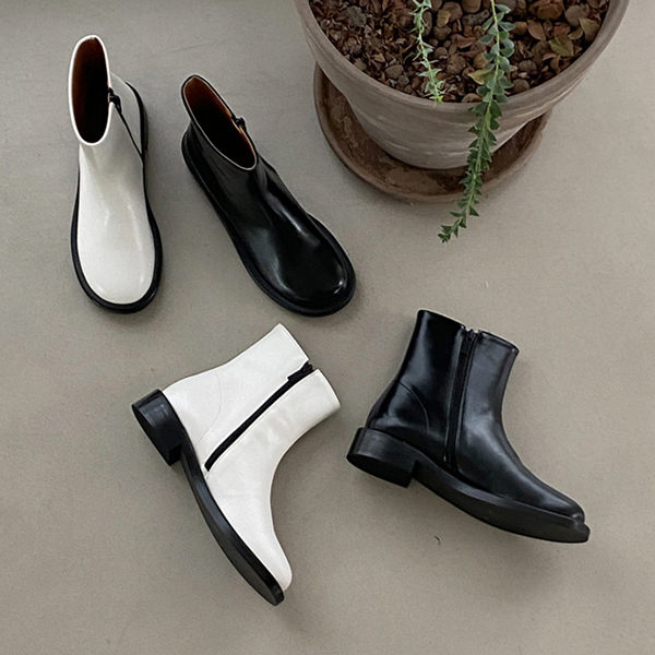 ショートブーツ オブリークトゥ サイドジップ フラット