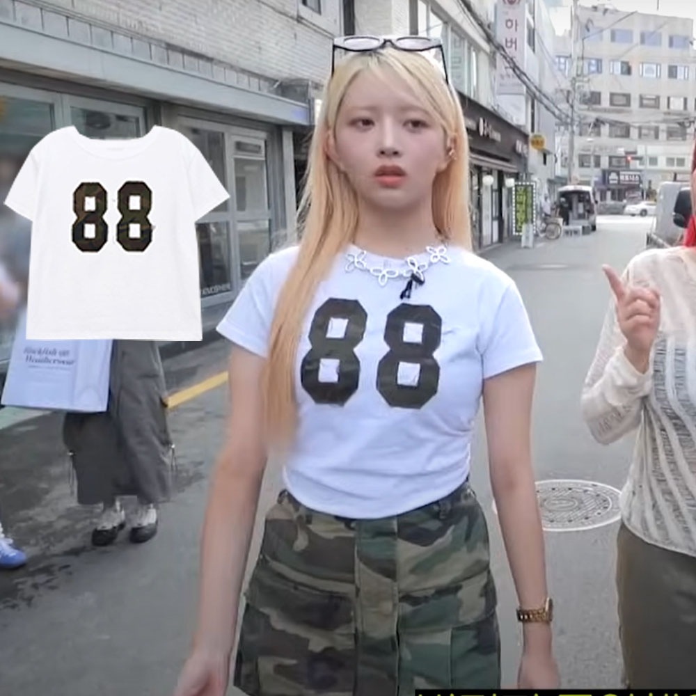 [IVE REI 着用!] CAMOUFLAGE APPLIQUE 88 CROP T SHIRTS (2COLORS)