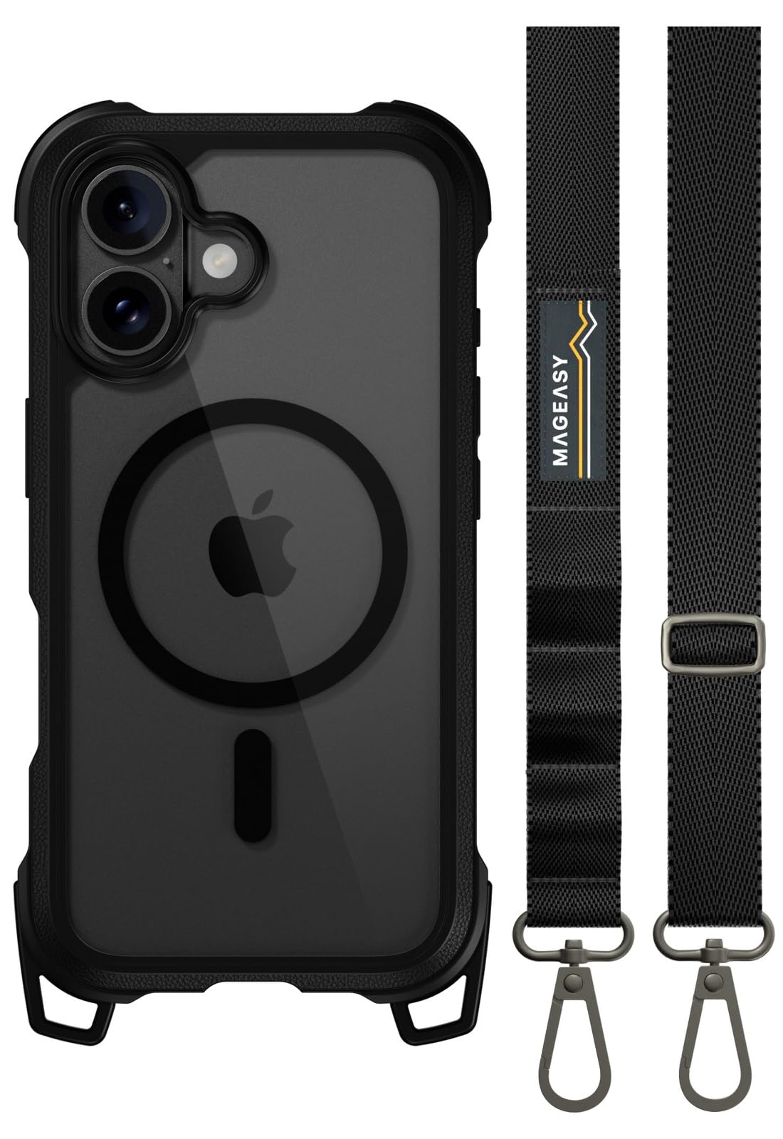 【MagEasy】iPhone 16 対応 ケース ショルダー ストラップ 付き クリア MagSafe 対応 耐衝撃 MIL規格 マグセーフ スマホケース [ iPhone16 アイフォン 16 対