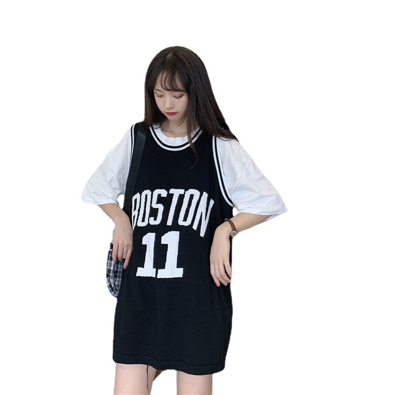 上品なスタイル ベストレディースサマーイン韓国文字印刷学生バスケットボールユニフォームルーズカジュアルミドル丈袖なし 限定特価