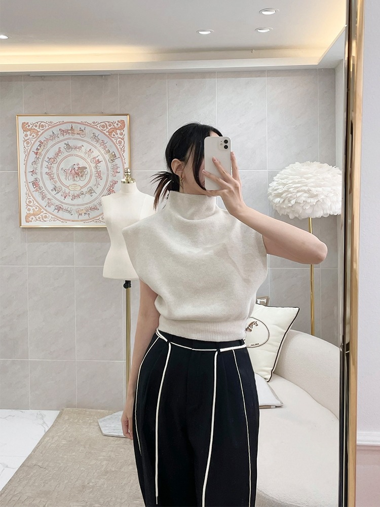 ハイネックキャップ袖カシミヤニット(4color)