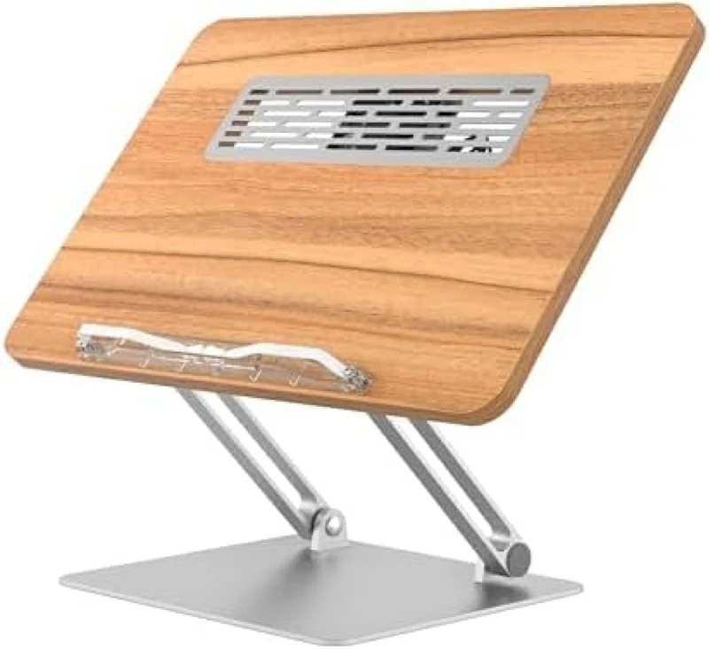 ノートパソコンスタンド 放熱用ファン付き おりたたみ パソコンス タンド 木製 角度は180調節 パソコンスタンド 卓上 軽量 省スペース 持ち運びやすい シンプルな木目調 高さ4-35cm調節 タ
