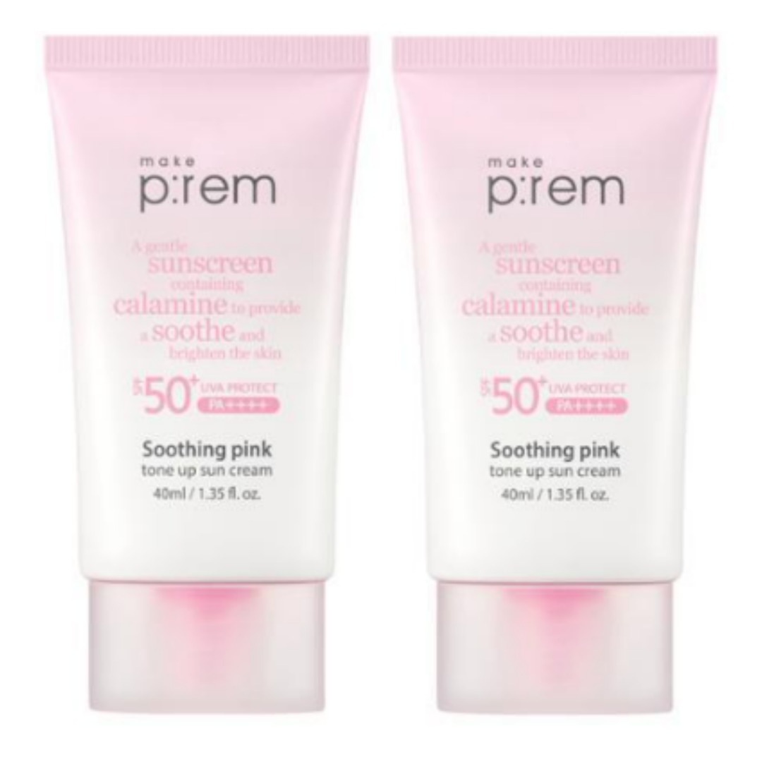 スージング ピンク トーンアップ 日焼け止め 40ml+40ml 韓国 化粧品 正規品 (메이크프렘 수딩 핑크 톤업 선크림)