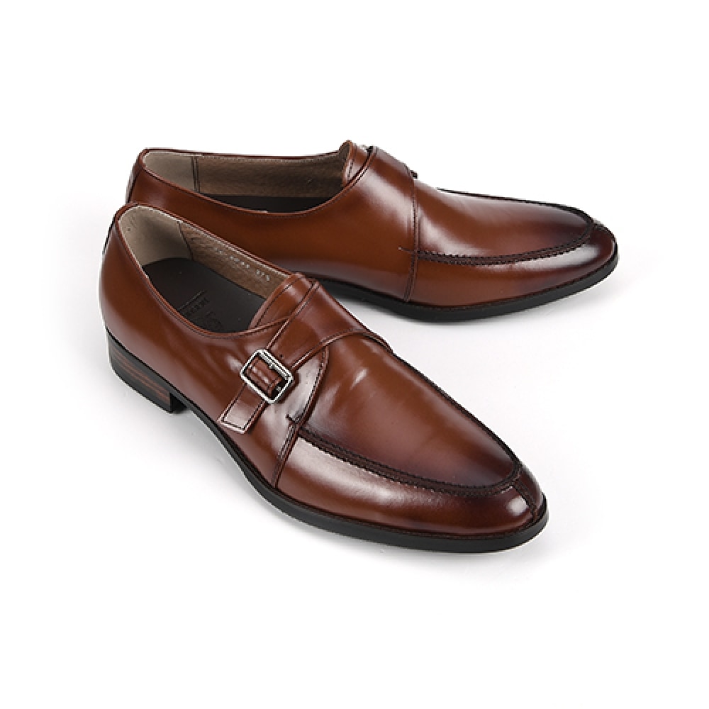 ROSHOEMAN 6043 Uチップシングルモンクストラップレッドブラウンウォッシュ