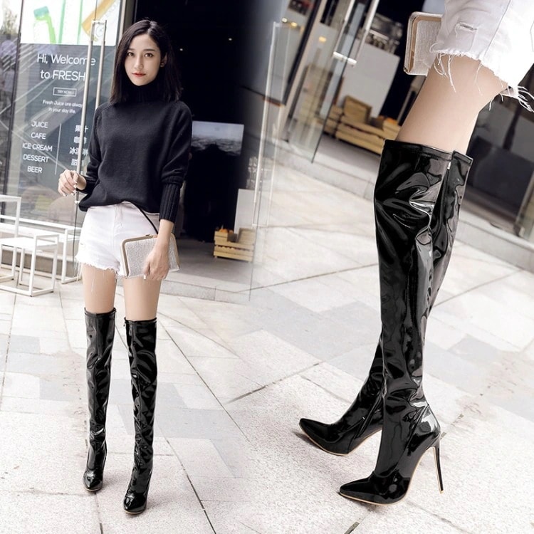 品質いいな新品 ニーハイブーツレディースストレッチ美脚ブーツロングブーツハイヒールピンヒールレッドソールパーティー結婚式大きい