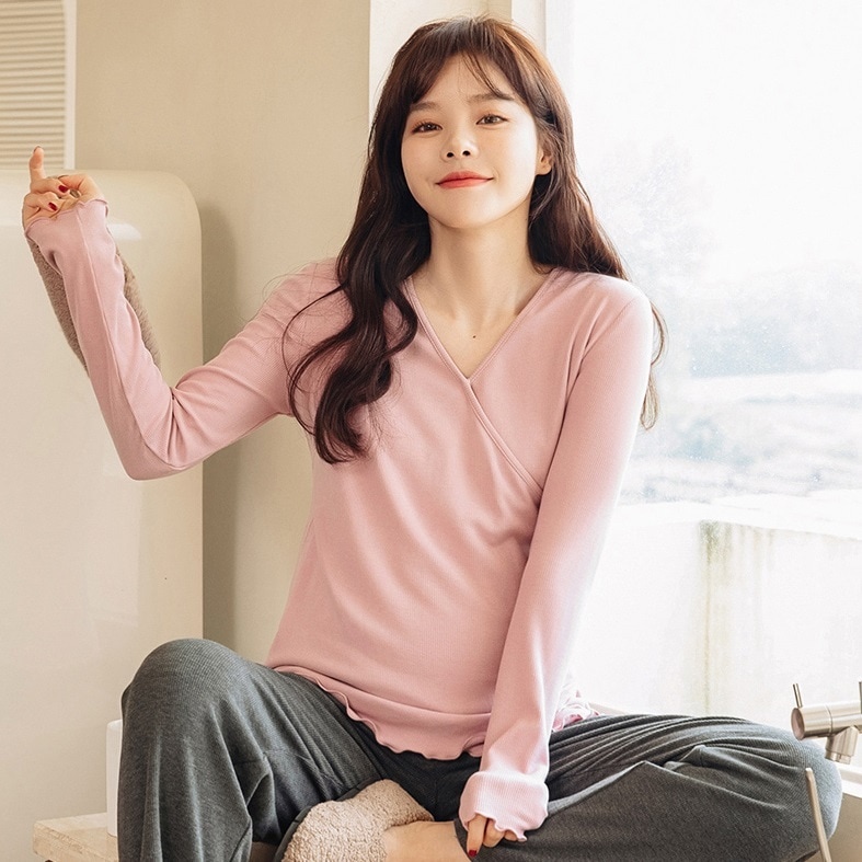 【日本未発売/送料無料】マタニティ パジャマ 4カラー カシュクール Vネック 長袖