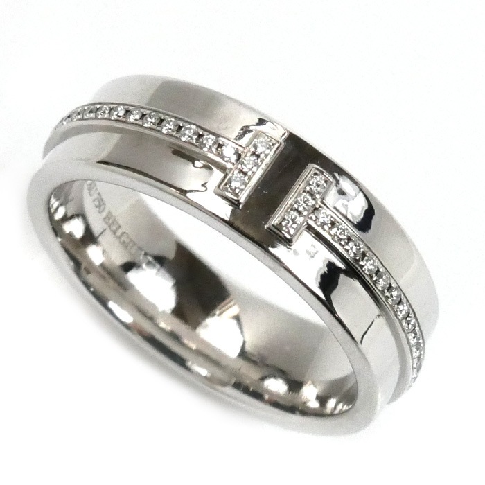 TIFFANY&Co. ティファニー K18WG ホワイトゴールド T TWO ナロー ワイド フルダイヤ リング・指輪 60150928 ダイヤモンド 9号 6.7g レディース 中古 99,000円