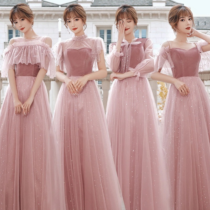 体型カバー 母親 Vネック パーティードレス 【縁喜】花嫁ロングドレスブライズメイド お揃いドレス フォーマルドレス 4 メガ割 ドレス グレー 同窓会 結婚式ワンピース