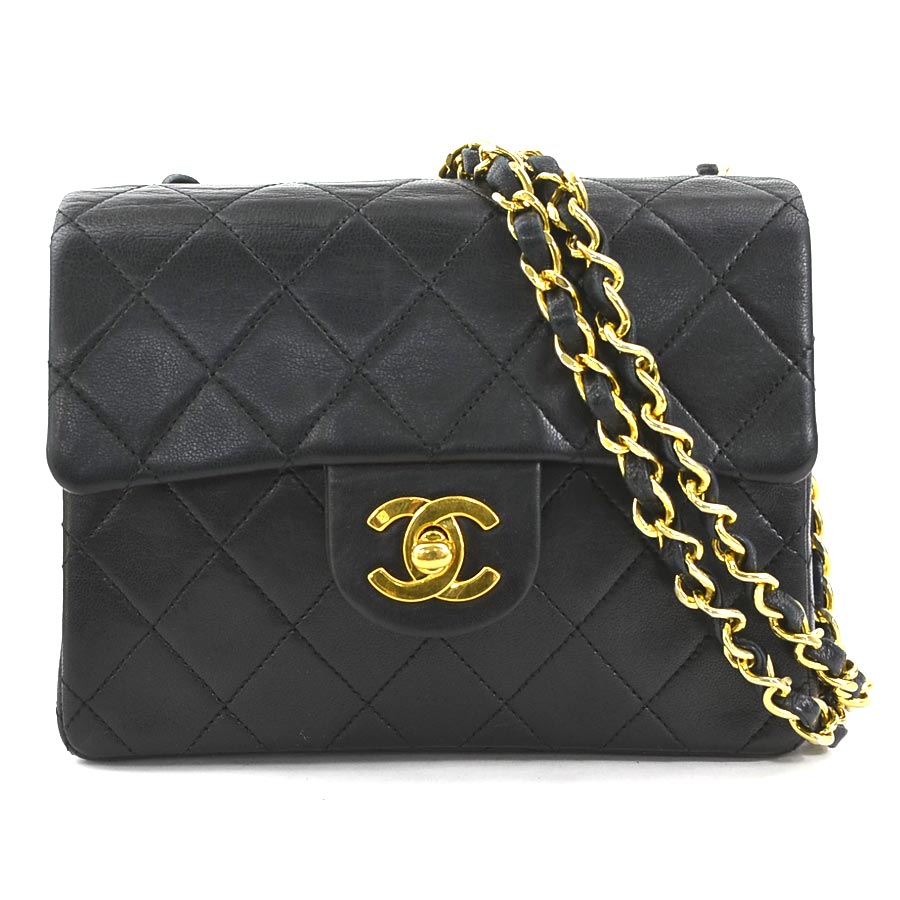 シャネル CHANEL ショルダーバッグ ラムスキン ブラック ゴールド レディース 90028g