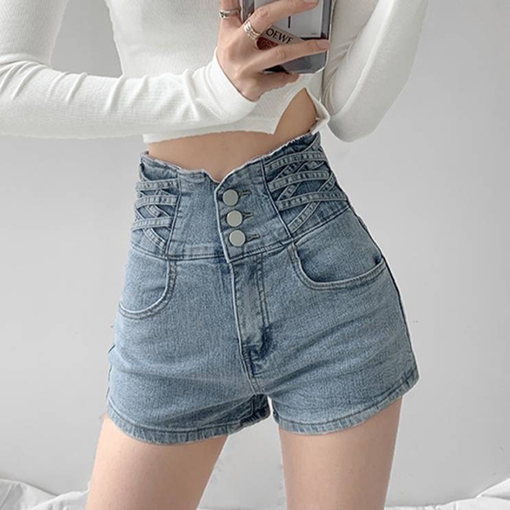 ショート ハイウエスト 無地 薄手 かわいい きれいめ シンプル カジュアル 大人 お洒落 レトロ こなれ感 ラフ 抜け感 春 夏