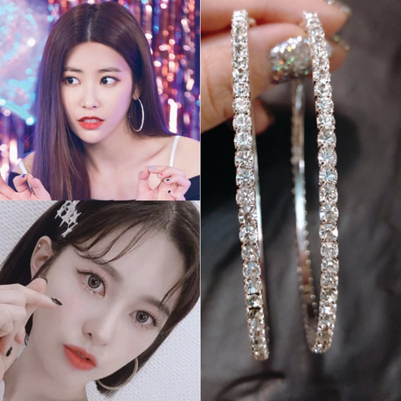 148 [Apink / ダイヤ着用] [2カラー] ヒップなキュービック大きいリングイヤリング (6cm 7cm 8cm) 韓国の女性アイドルアクセサリー