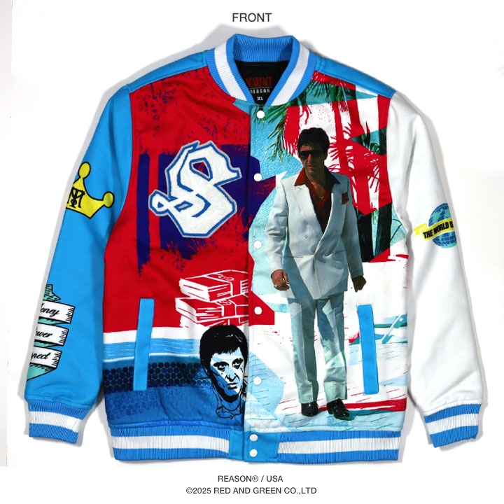 REASON × 映画 Scarface スカーフェイス アウター 長袖 スタジャン ブルゾン ストリート メンズ 春秋冬用 青 大きいサイズ 限定 コラボ 公式