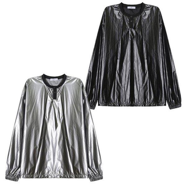 メンズ グロッシー ボタン ラウンド スウェットシャツ 長袖 バンディング Tシャツ AC-TSA-Q037
