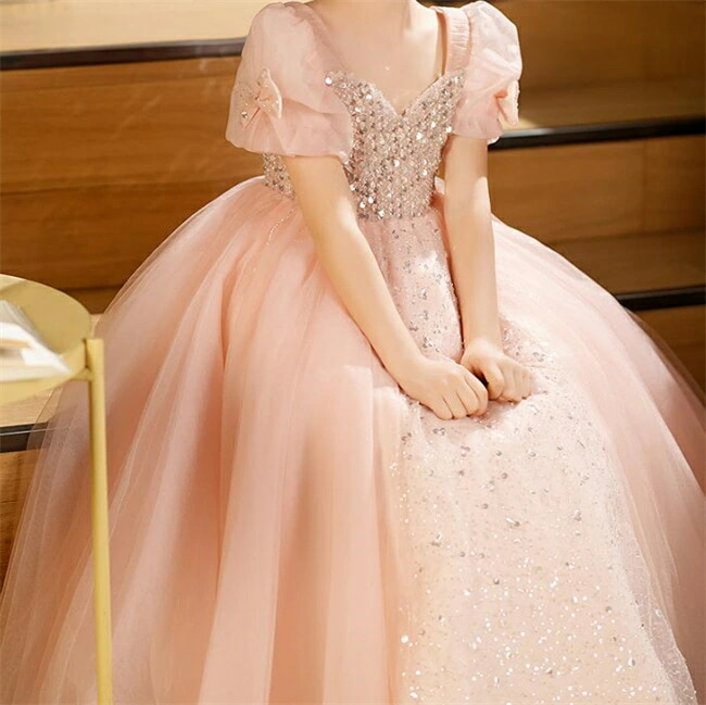 ピンク ロングドレス　キッズ　ドレス　子供ドレス　Aライン　マキシ丈　フォーマルドレス　ワンピース　キッズ服 子供服 女の子 子ども　発表会　七五三　演出舞台結婚式卒業園　入園式 ピアノ　100-1 6,953円