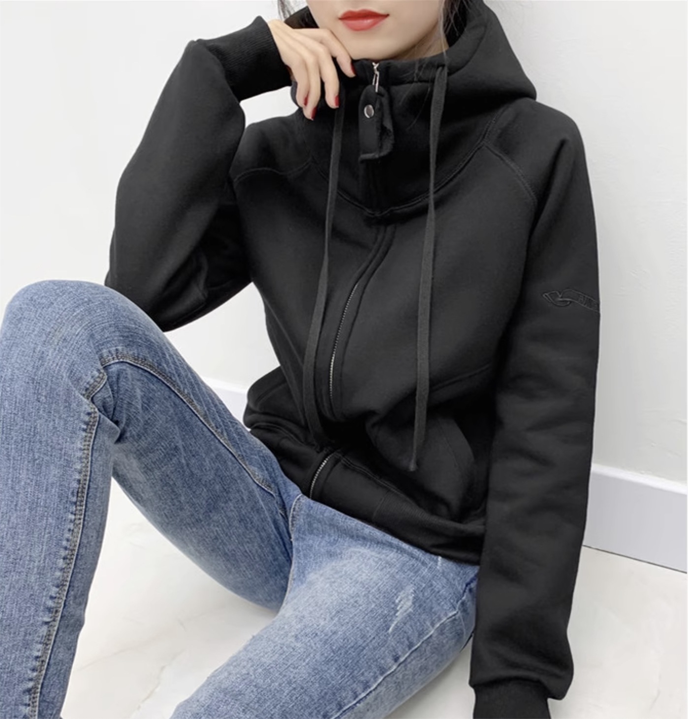 パーカー レディース トップス フード付き 長袖 ファスナー ポケット 前開き コットン ベルベット バックロゴ シンプル カジュアル おしゃれ かっこいい レトロ ラフ スポーティー ルーズ 個性的