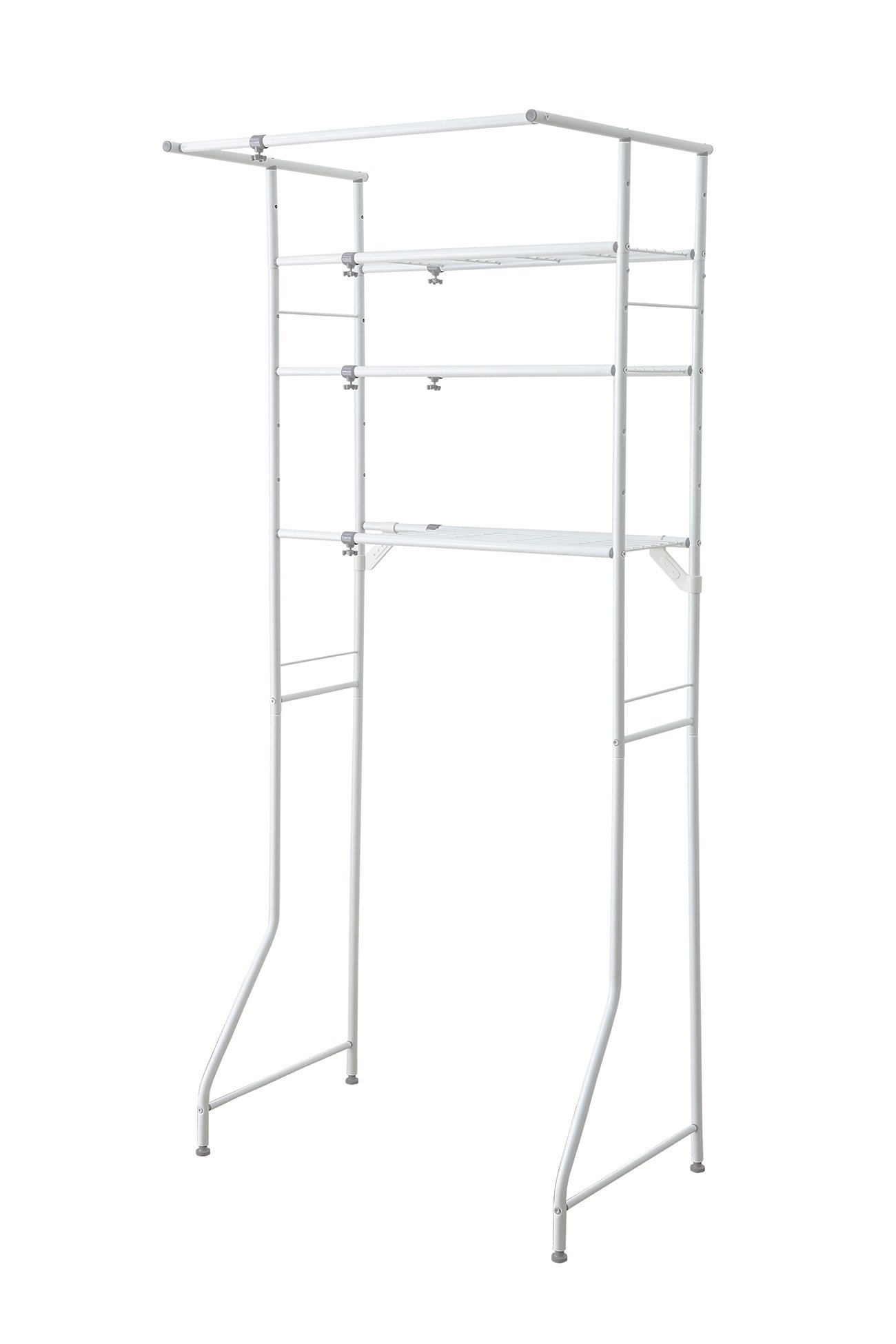 HEIAN SHINDO ランドリーラック 棚3段 ハンガーバー付き 横伸縮 縦型ドラム式両対応 ホワイト 幅60-93×奥行53×高182cm L-5 平安伸銅工業