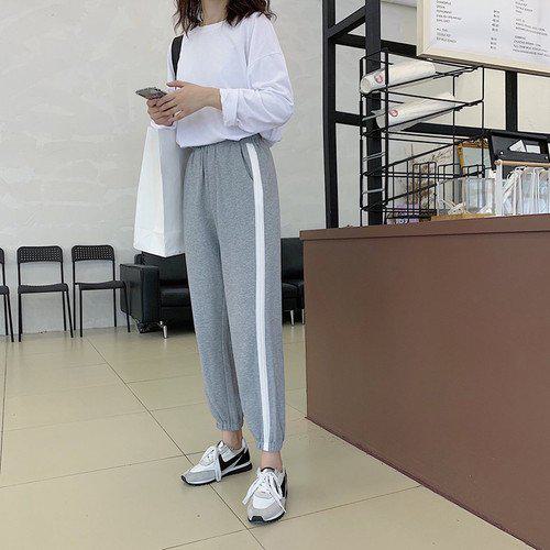 パンツ レディースパンツ レディース フルレングス カジュアルパンツ ラインパンツ 裾ゴム ハイウエスト ウエストゴム スポーティー カジュアル 楽ちん 運動 ランニングパンツ ヨガパンツ 体操 ジム