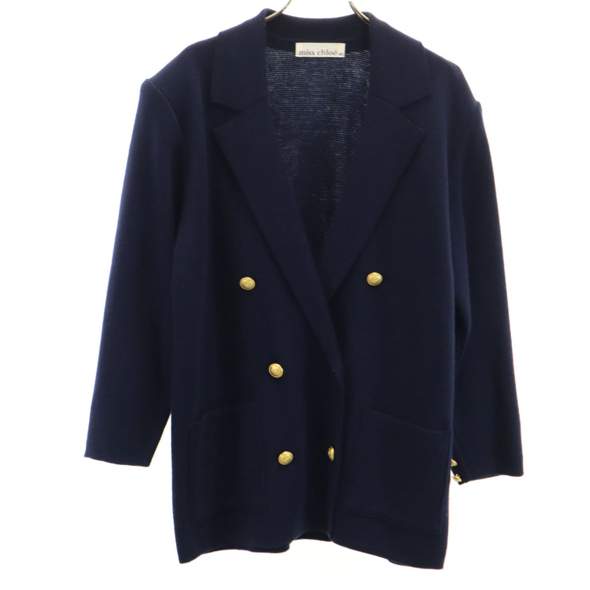 miss chloe ミスクロエ 日本製 長袖 ダブルブレスト ニットカーディガン 40 ネイビー レディース 古着