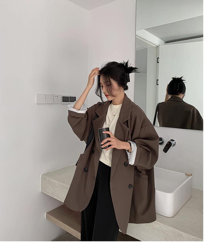 カレー色ブレザー女性春秋カジュアルゆったりおしゃれ韓国版高級感スーツ