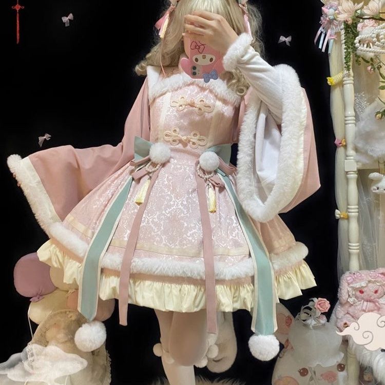 ワンピースドレスドレスとろみかわいい 桃姚正月シャツ ロリータドレス 春祭り チャイナ風 長袖op ロリータ