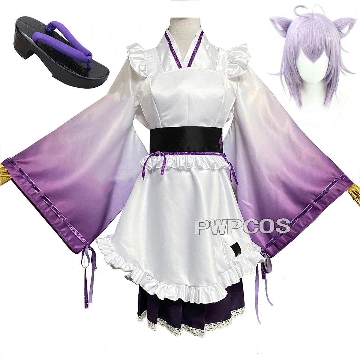 メイド服 猫又おかゆ コスプレ セットアップ バーチャル YouTuber コスチューム ハロウィン 衣装+耳+ウィッグ+靴