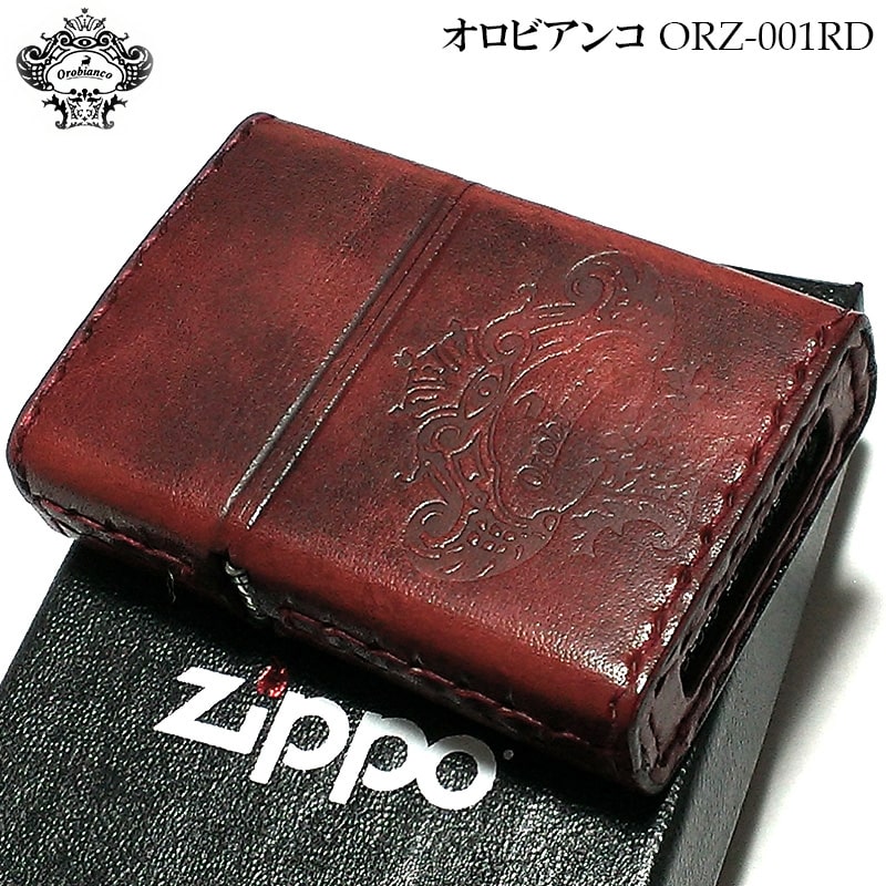ZIPPO ライター ブランド オロビアンコ ジッポ ダメージ レッド かっこいい Orobinco 本牛革巻きレザー 皮 型押し ロゴ イタリア おしゃれ ミラノ プレゼント ギフト