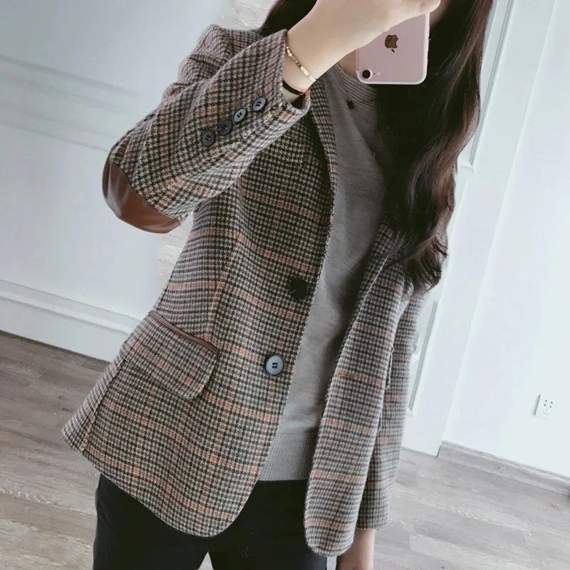 超目玉品レディースジャケットチェックコート秋作オシャレファッションきれいめ着痩冬レトロアウター通勤ミディアム丈コート