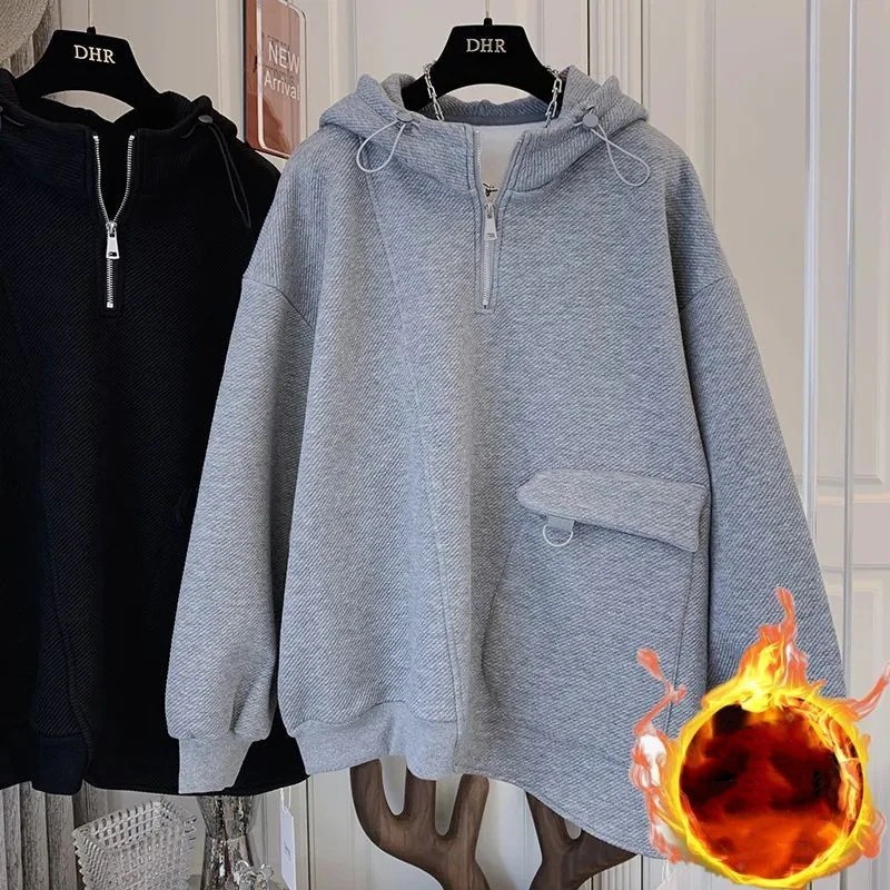 韓国ファッション スウェット 秋服 レディー トレーナー Tシャツ 裏起毛 フード付きパーカー トップス