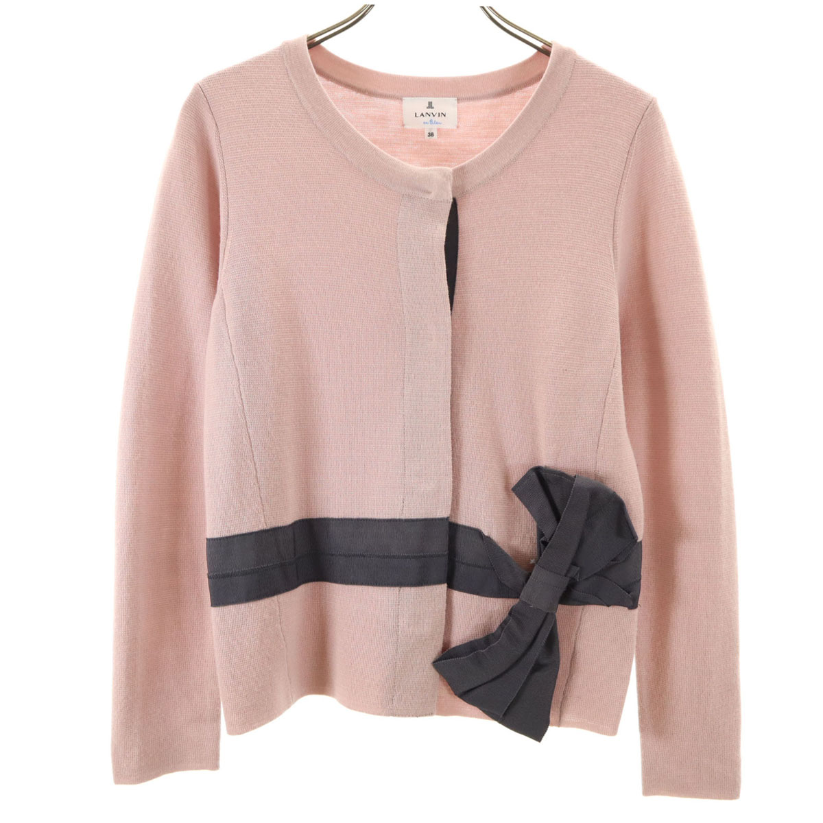 ウールブレンド 長袖 ニットカーディガン 38 くすみピンク レディース 古着