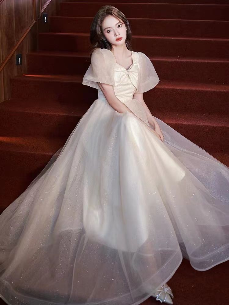 2025新しい宴会ドレス ウェディングドレス ブライズメイドドレス パーティードレス ハイエンドの光豪華なオートクチュールのドレス フランスのイブニングドレス ミツバドレス キャバドレス