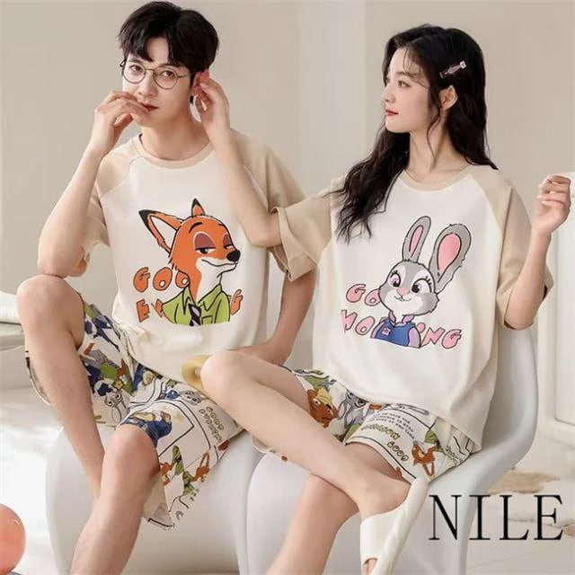 「ペア販売」 ペアルックパジャマ 上下セット カップルペアルック ズートピア ジュディ ニック パジャマレディース メンズ 春夏ルームウェア 半袖 ペアルックパジャマお揃い 可愛い プレゼント 結婚