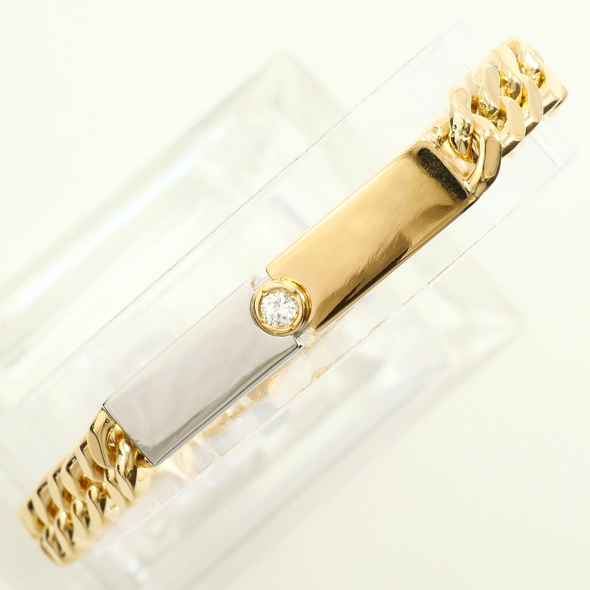 PT900 プラチナ K18 18金 YG イエローゴールド ブレスレット ダイヤモンド 0.1ct 鑑別書 総重量約29.2g 約19cm ジュエリー 中古