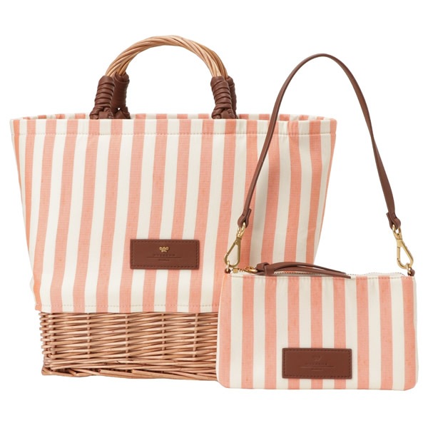 ハンドバッグ WEEKEND MAX MARA 2355111634600 004 ポーチ付 パナマ ストライプ ラタンかごバッグ ピンク レディース ELLENI