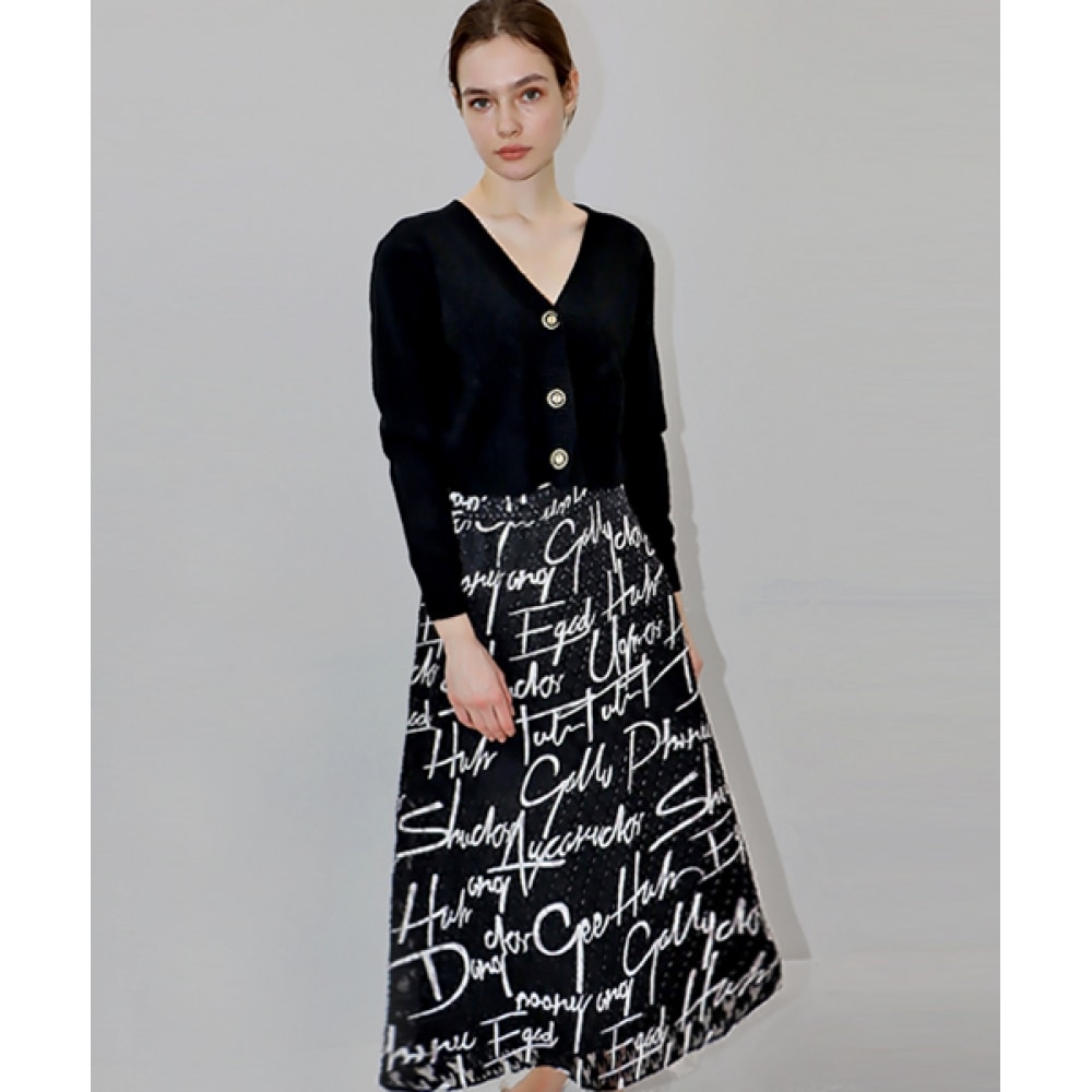 DAMAGE MNEMONICレタリングブラックスカート_Lettering Black SK