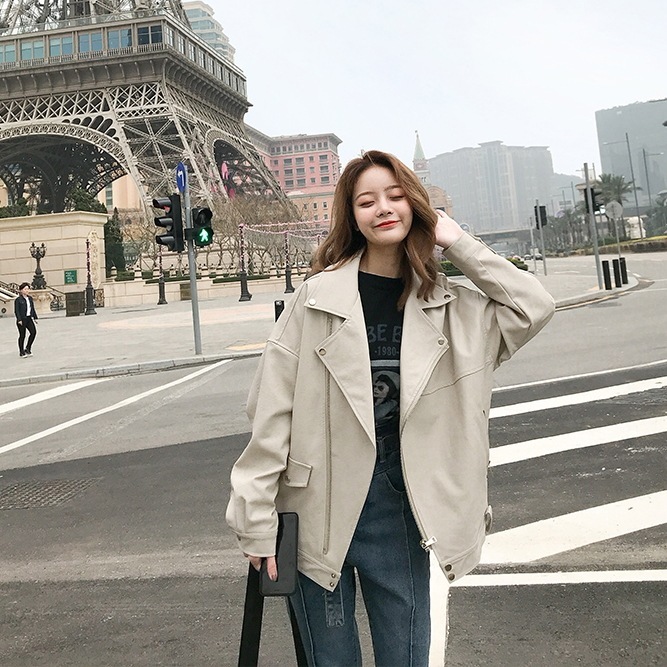 ライダースジャケット カジュアルアウター レトロジャケット トップス アウター ジャケット シャンパー 上着 袖あり 長袖 Vネック 襟付き ストレート ワイド Iライン スマート ファスナー