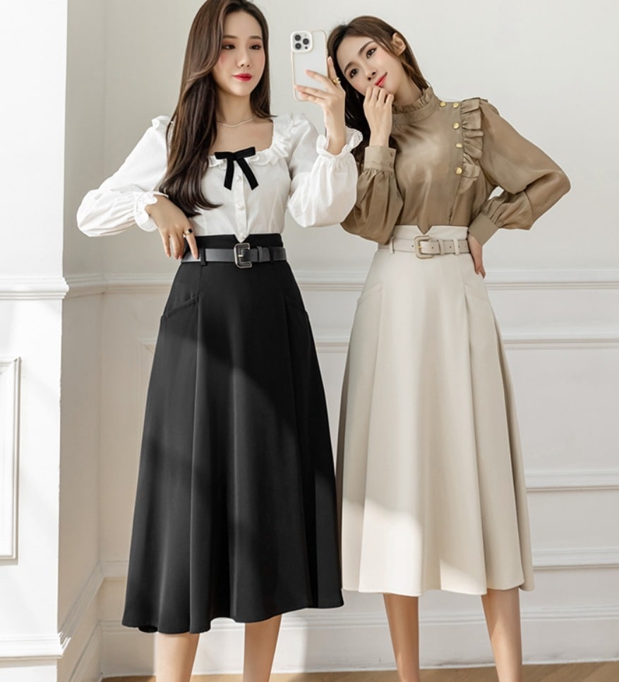 スカート デート モテアイテム フレアスカート ベルト ウエストマーク 可愛い きれいめ 上品 おしゃれ かっこいい 可愛い ラブリー キュート ガーリー クール モード系 セクシー