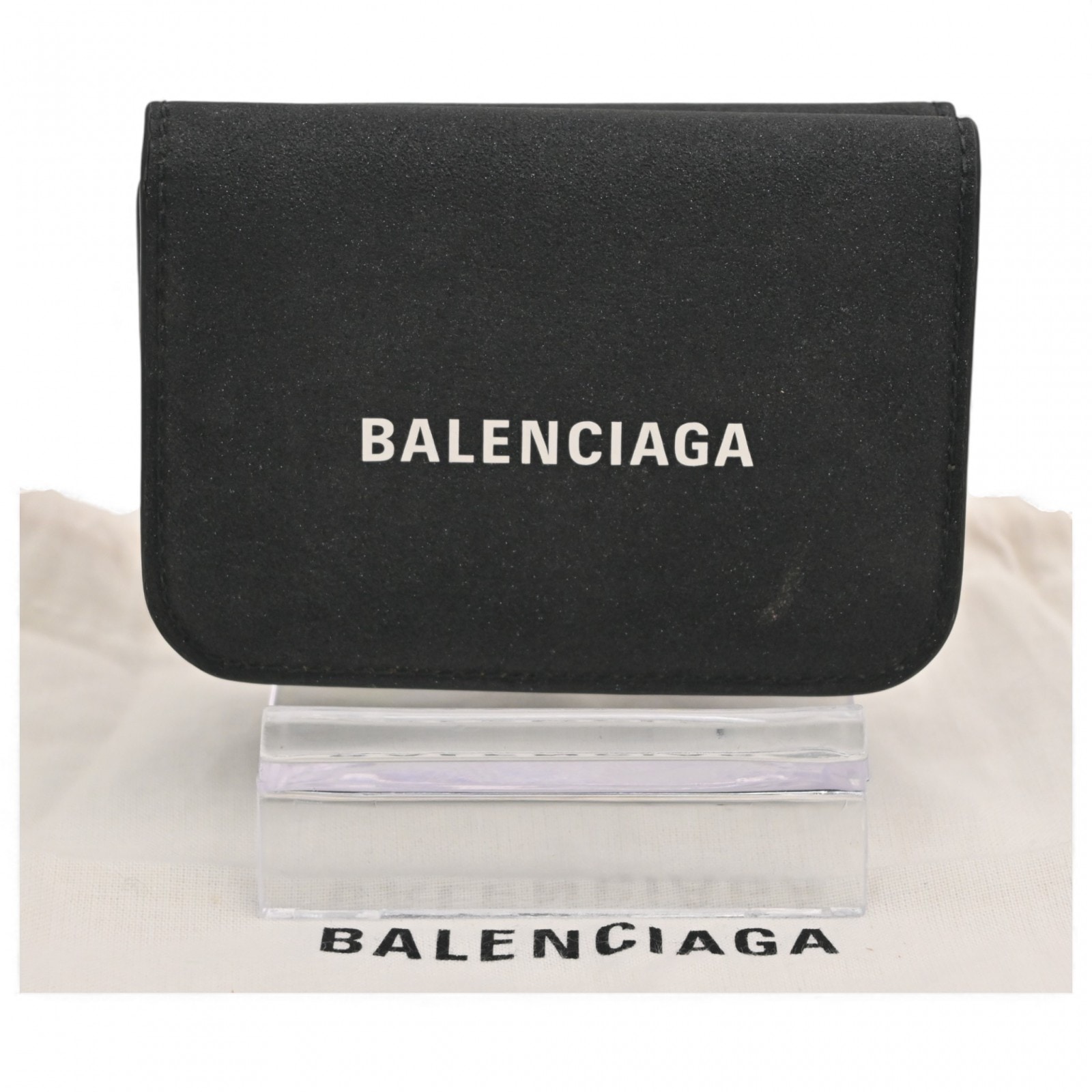 バレンシアガ ミニウォレット 三つ折り財布 ラメ ブラック Bランク ba6913cc