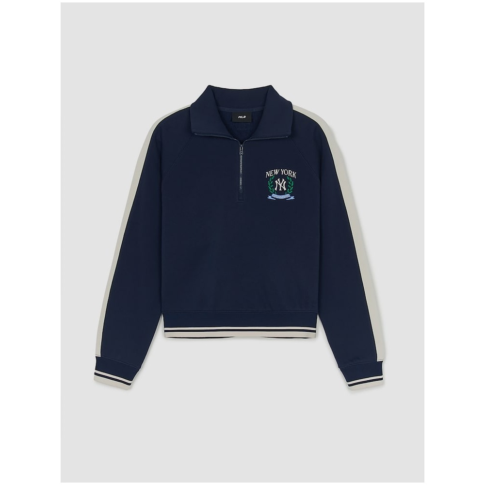 MLB 女性用スポーティーバーシティトラッククロップハーフジップアップスウェットシャツ NY (ネイビー) QHHC3FMTV0644-50NYS