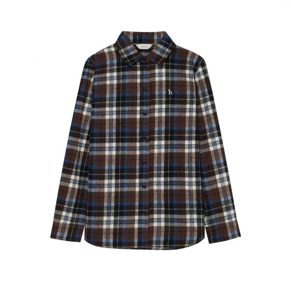 (ヘッジズレディース) 24FW チェックコットンロングスリーブシャツネイビー HSSH4D906N2