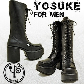 【公式SHOP特典キズ補修液付】 ヨースケ 厚底 レースアップブーツ メンズ 10cm ヒールブーツ ブラック