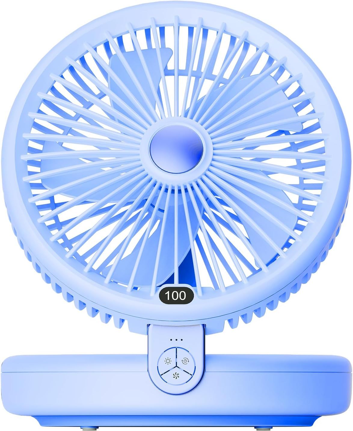 サーキュレーター 扇風機 DCモーター 静音 強力送風 5000mA大容量 折りたたみ式 LEDライト機能付き LED3調節可能 卓上扇風機 左右首振り 上下角度調節 Type-C充電式 壁挂可能 一