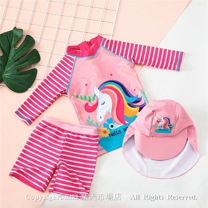 【新品プロモ-ション】子供水着 【激安!価!】 3点セット 7分袖 ユニコーン 女児水着 幼児 スイムウェア キッズ ジュニア kids ガールズ 練習用水着 ビーチ 学生 スクール水着　温泉 セパレ