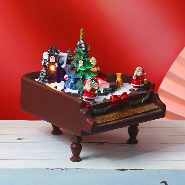 樹脂クリスマスピアノオルゴールLEDライト誕生日デスクトップ装飾飾り