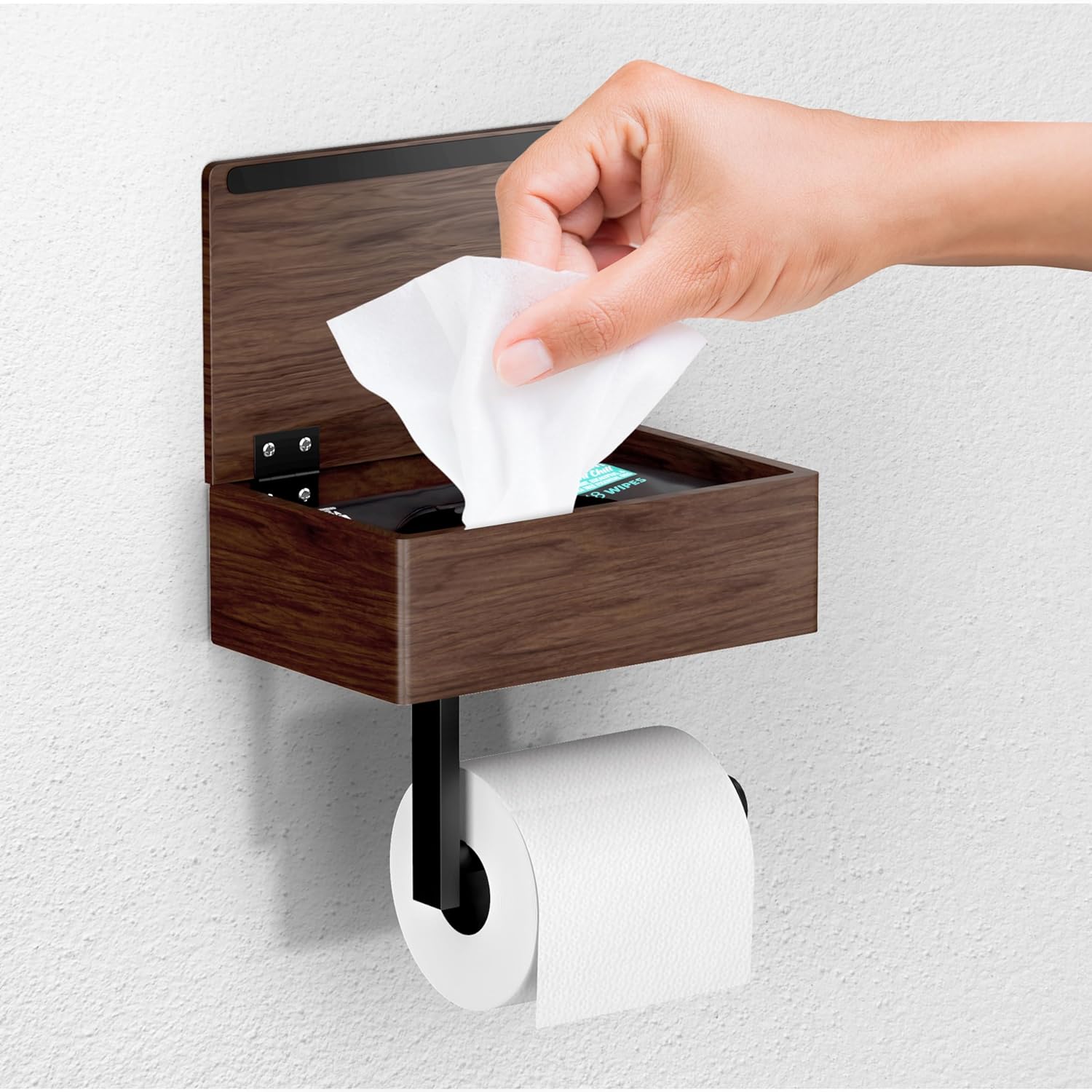 Day Moon Designs Wood Toilet Paper Holder-Wooden Wall Mount Toilet Paper Holder with Shelf as Flusha