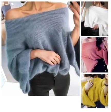 【送料無料】レディース 4カラー フレアスリーブ ニット オフショルダー ワンショルダー