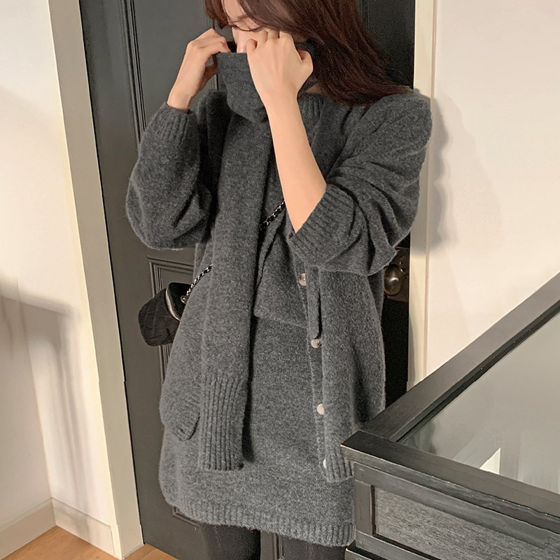 [tst0082] 韓国ファッションニットスカートカーディガンマフラーフォーフィスセットアップ